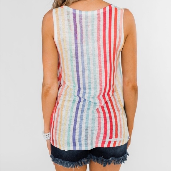 Walking on Sunshine Tie Tank Top - Rainbow Stripe - Picture 4 of 9